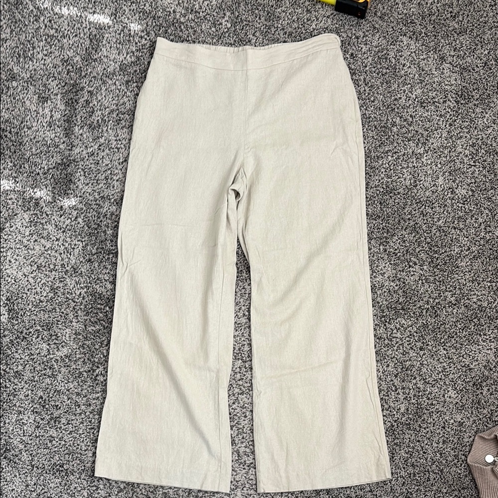 Nine West Beige Linen Wide Leg Pants. Sz L